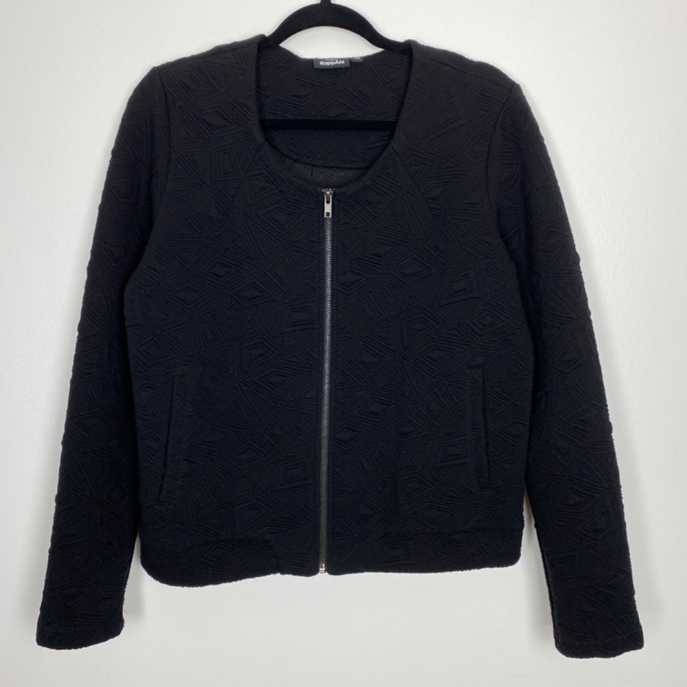 KappaAhl Jacket Womens Medium Black Quilted Blazer Zipper Front Pockets Soft